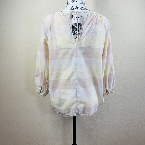 Everlane Blouse Womens Beige Tan Plaid Peasant Relax Balloon Sleeve Top size 00 - Picture 12 of 16